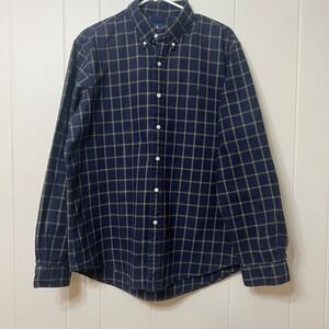 Polo Ralph Lauren Navy Blue Yellow Plaid Cotton Button Down Mens XL
